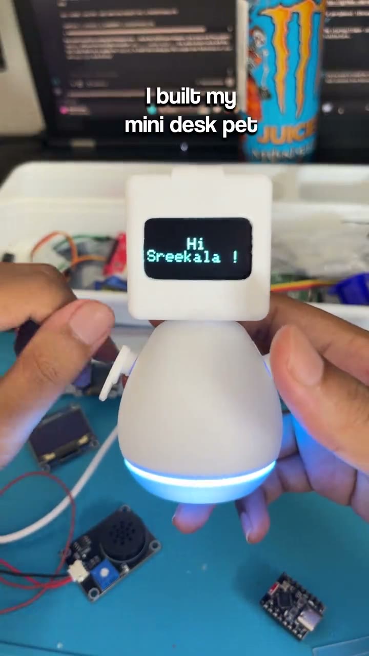 Nameless desk companion lighting up as a hand holds it